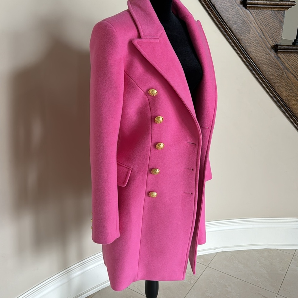 Balmain pink Barbie coat overcoat double breasted blazer gold button sz 38 $3695 - Picture 4 of 12